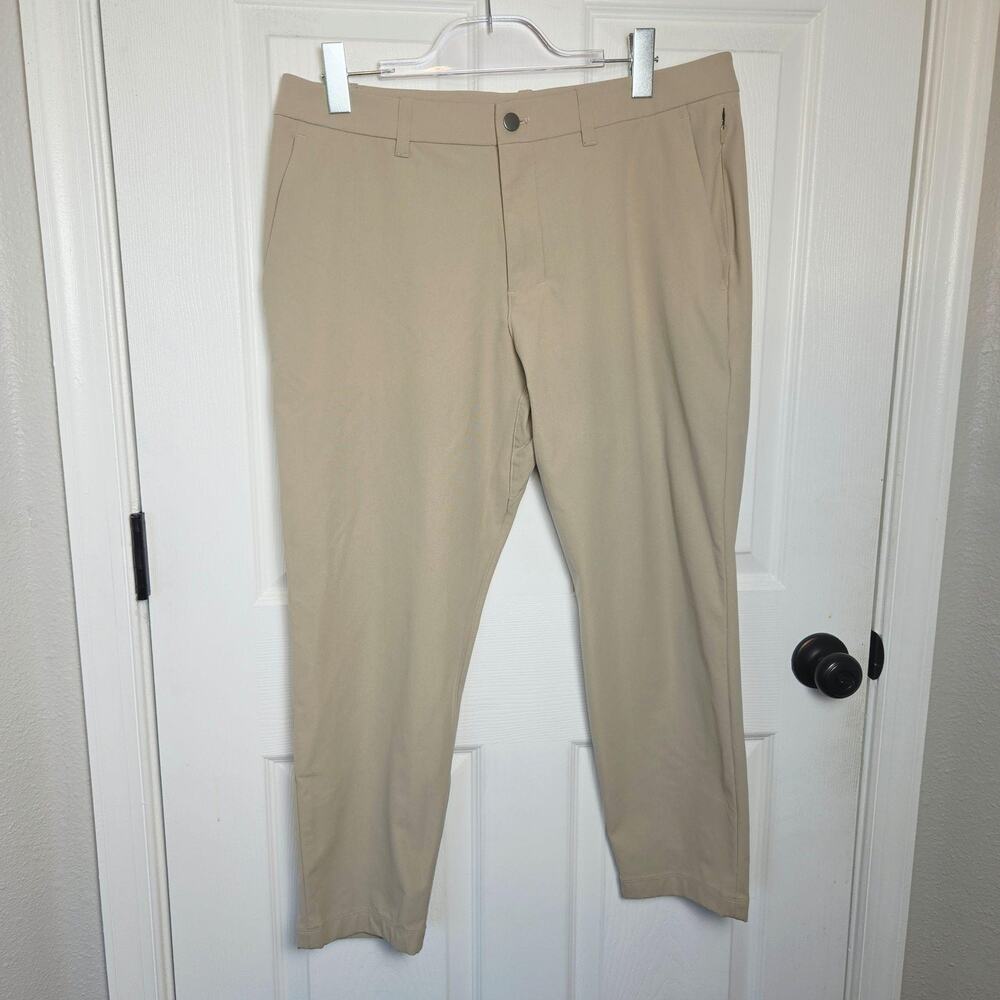 Lululemon ABC Pant Mens 34 Warpstreme Khaki Slim Golf Stretch Tapered Pockets